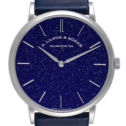 Photo of A. Lange and Sohne Saxonia Thin White Gold Copper-Blue Watch 205.086 Box Papers