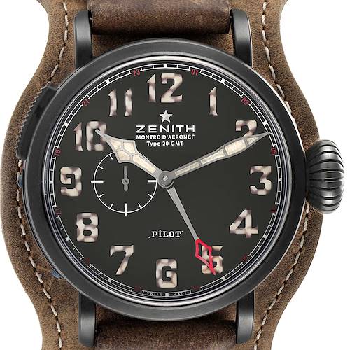 Photo of Zenith Pilot Montre d'Aeronef Type 20 GMT Black DLC Titanium Mens Watch 96.2431.693 Box Card